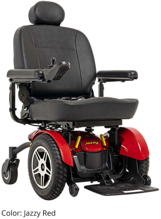 Jazzy® Elite HD power wheelchair in Jazzy Red color with comfortable seating and advanced controls.