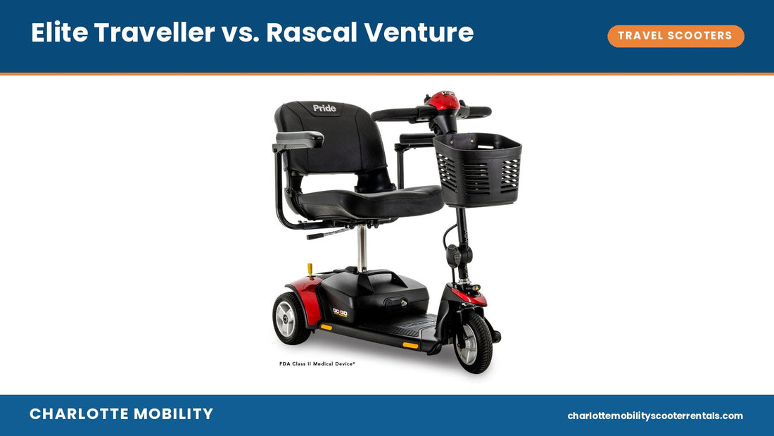 Pride Go-Go Elite Traveller 3-wheel travel scooter in red — Elite Traveller vs. Rascal Venture comparison