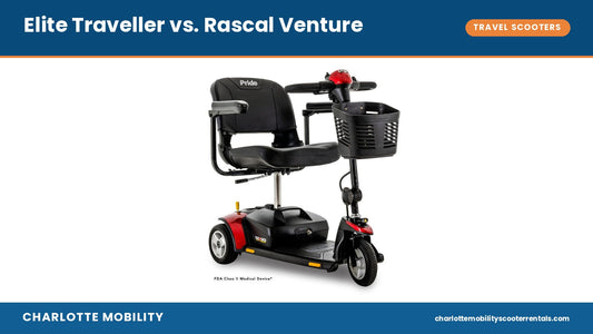 Pride Go-Go Elite Traveller 3-wheel travel scooter in red — Elite Traveller vs. Rascal Venture comparison