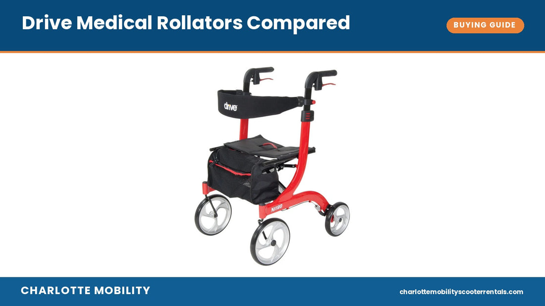 Drive Medical Nitro rollator in red with 10-inch casters — Drive Medical rollators compared guide