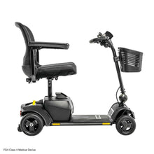 Pride Go Go Elite Traveller 2 scooter featuring EZ Turn technology, 4-wheel stability, and a comfortable seat.
