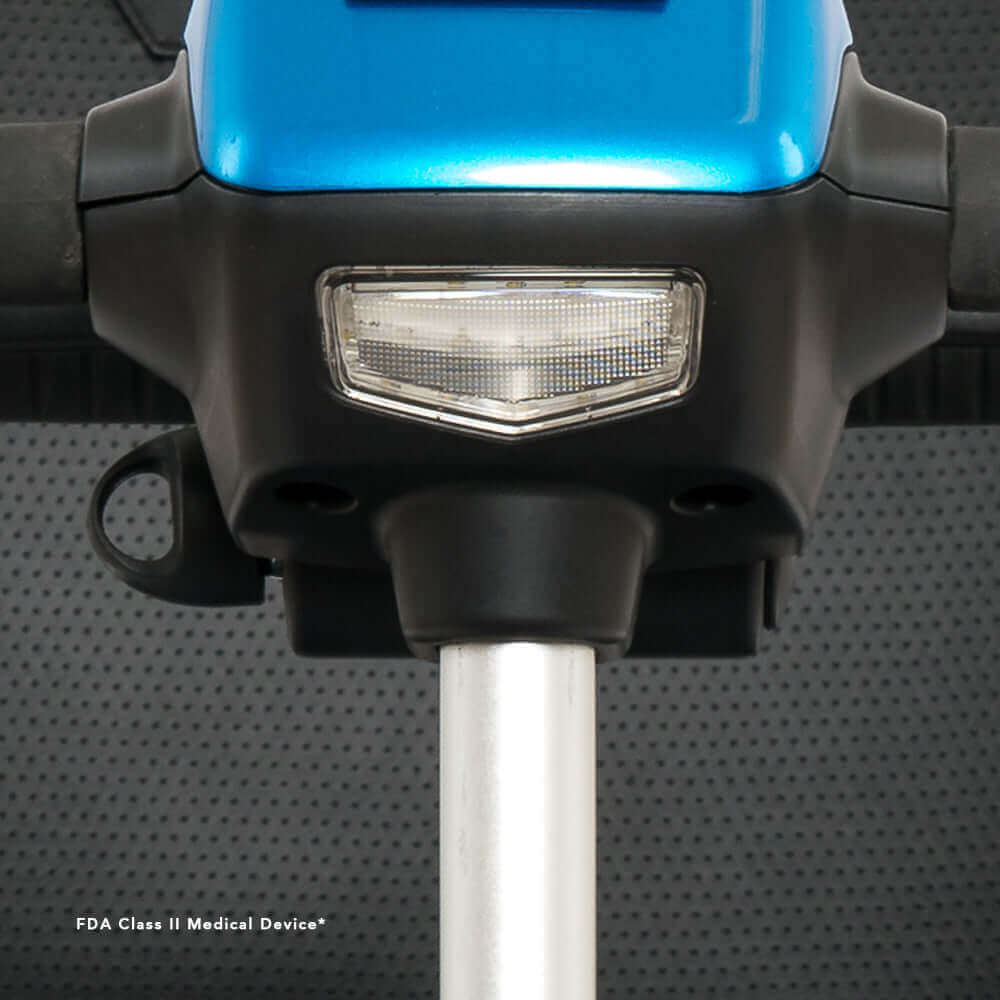 Revo 2.0 scooter front view showcasing LED light and sturdy build for enhanced safety and convenience.