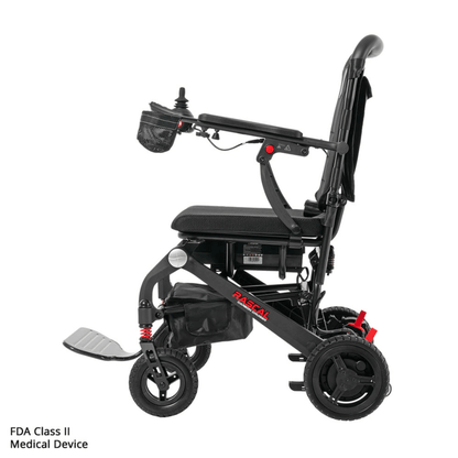 Rascal Carbon Cruiser folding power wheelchair in compact folded position