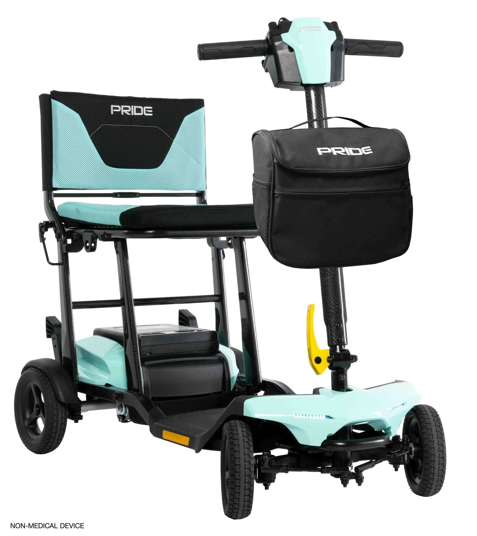 Go Go Super Portable scooter in teal color, features easy-fold design, lightweight at 41.6 lbs, and magnetic battery charging.