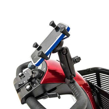 RAM X-Grip cell phone holder securely attached to a Pride scooter, keeping your smartphone in view while riding.
