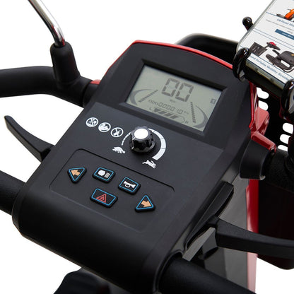 Eagle 4-Wheel Heavy Duty Mobility Scooter control panel with digital display and Bluetooth audio features.
