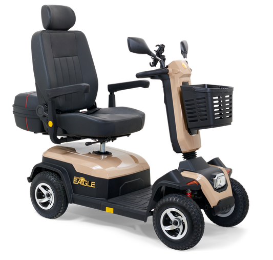 Eagle 4-Wheel Heavy Duty Mobility Scooter featuring off-road design, front and rear suspension, and comfortable seating.