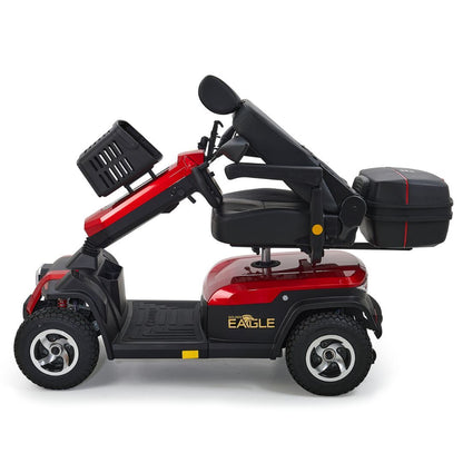 Eagle 4-Wheel Heavy Duty Mobility Scooter GR595 in red with supportive seat, storage box, and rugged design for outdoor use.