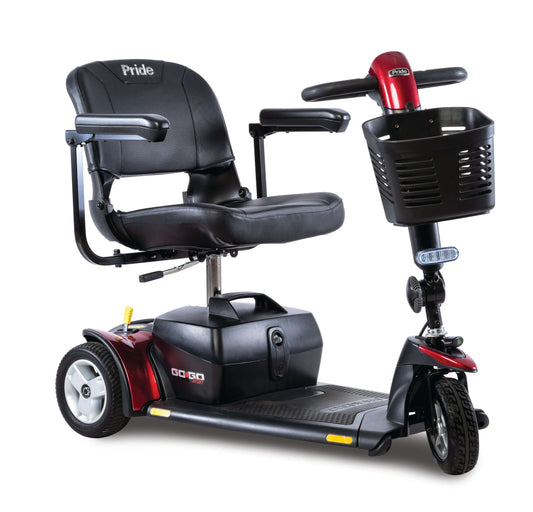 Go Go® Sport 3-Wheel scooter with ergonomic tiller, foldable seat, and LED lights. Supports up to 325 lbs.