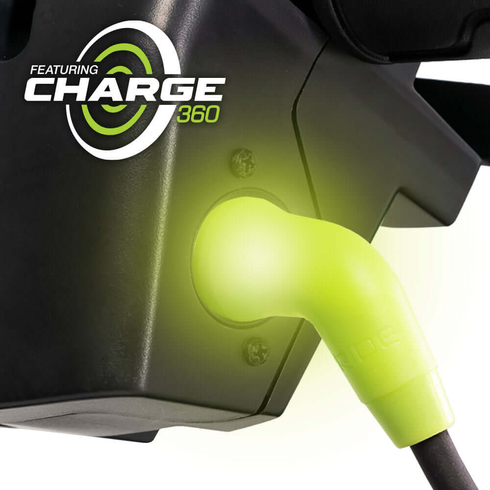 Close-up of Go Go Super Portable scooter's Charge360 magnetic connector for easy battery charging.