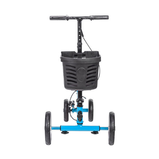 Nitro Glide Knee Walker in blue with basket, designed for mobility after below-the-knee injuries.