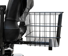 Rear basket for Pride mobility scooters, providing extra storage for shopping and travel.